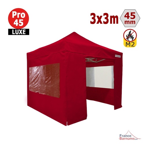 Barnum pliant - Tente pliante Alu Pro 45 LUXE M2 3mx3m ROUGE + Pack Fenêtres 380gr/m²